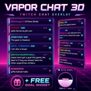 Vaporwave Twitch Chat Widget 80s Aesthetic Chat Box + FREE Vaporwave Sub Goal Widget OBS Browser Source for Streamers Vtuber PNGtuber