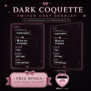 Dark Coquette Twitch-Chat-Widget: Gothic-feminine Chatbox + KOSTENLOSES Dark Coquette-Ziel-Widget (OBS-Browser-Quelle für Streamer, PNGtuber, Vtuber)