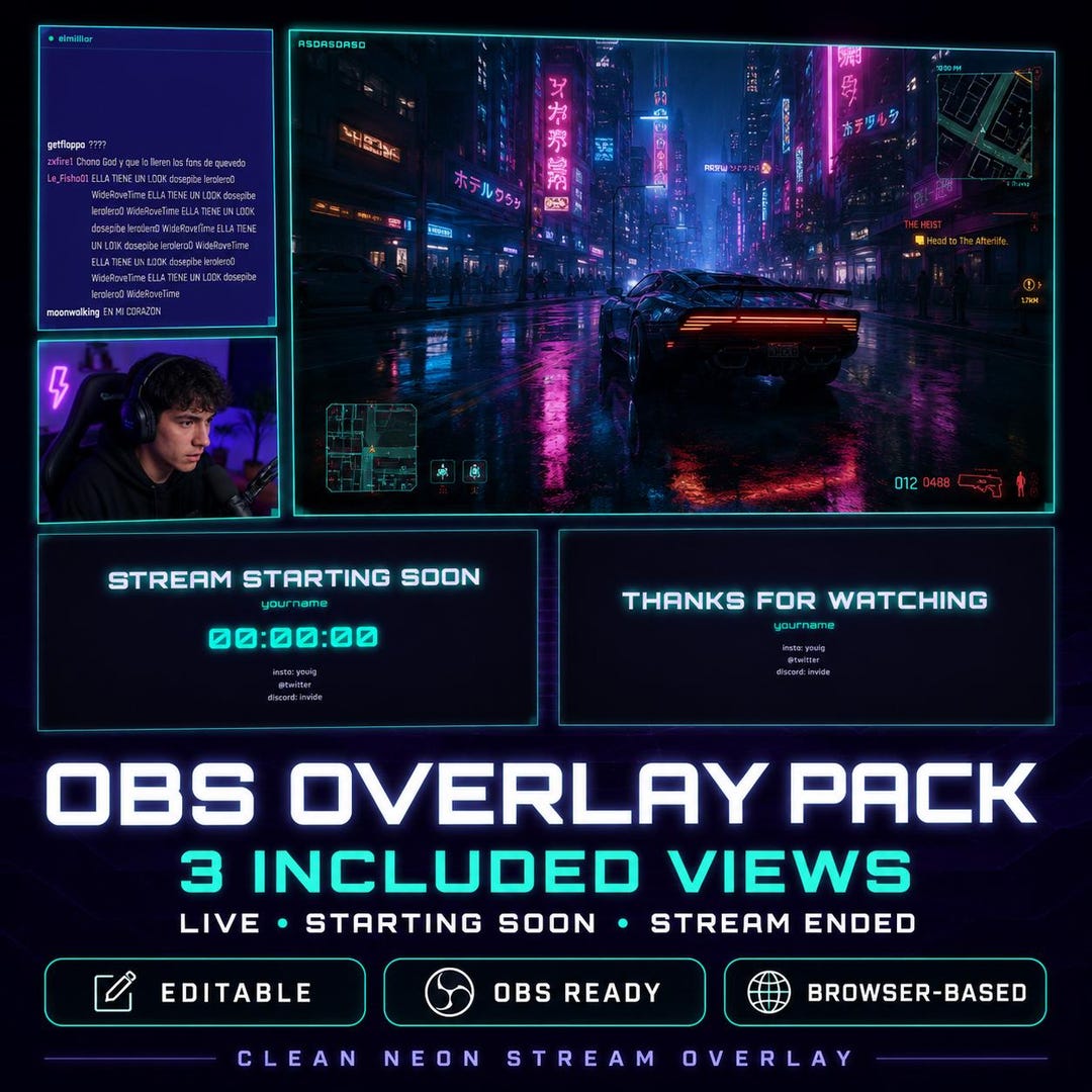 Cyberpunk Twitch Chat Widget, Animated Dark Neon Chat Box for OBS for ...