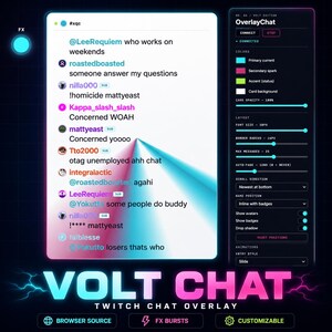 Electric Neon Twitch Chat Widget for Gaming Streamers Cyberpunk Chat Box with Volt Glow OBS Browser Source for PNGtubers and VTubers