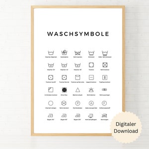Laundry Icons | bathroom posters | HWR | Washroom | | Washing Icons | plain | Digital Download | A4 A3 | black-and-white