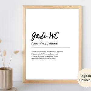 guest toilet definition | bathroom posters | picture bath | toilet | funny saying | loo | black white | Digital Download | Font | A4 A3
