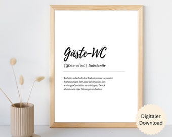 guest toilet definition | bathroom posters | picture bath | toilet | funny saying | loo | black white | Digital Download | Font | A4 A3