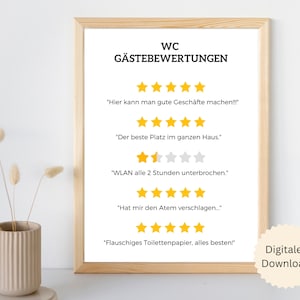 bathroom posters | Guest Rating | toilet | funny saying | black white | humor | Digital Download | guest toilet | guest bathroom | Stars
