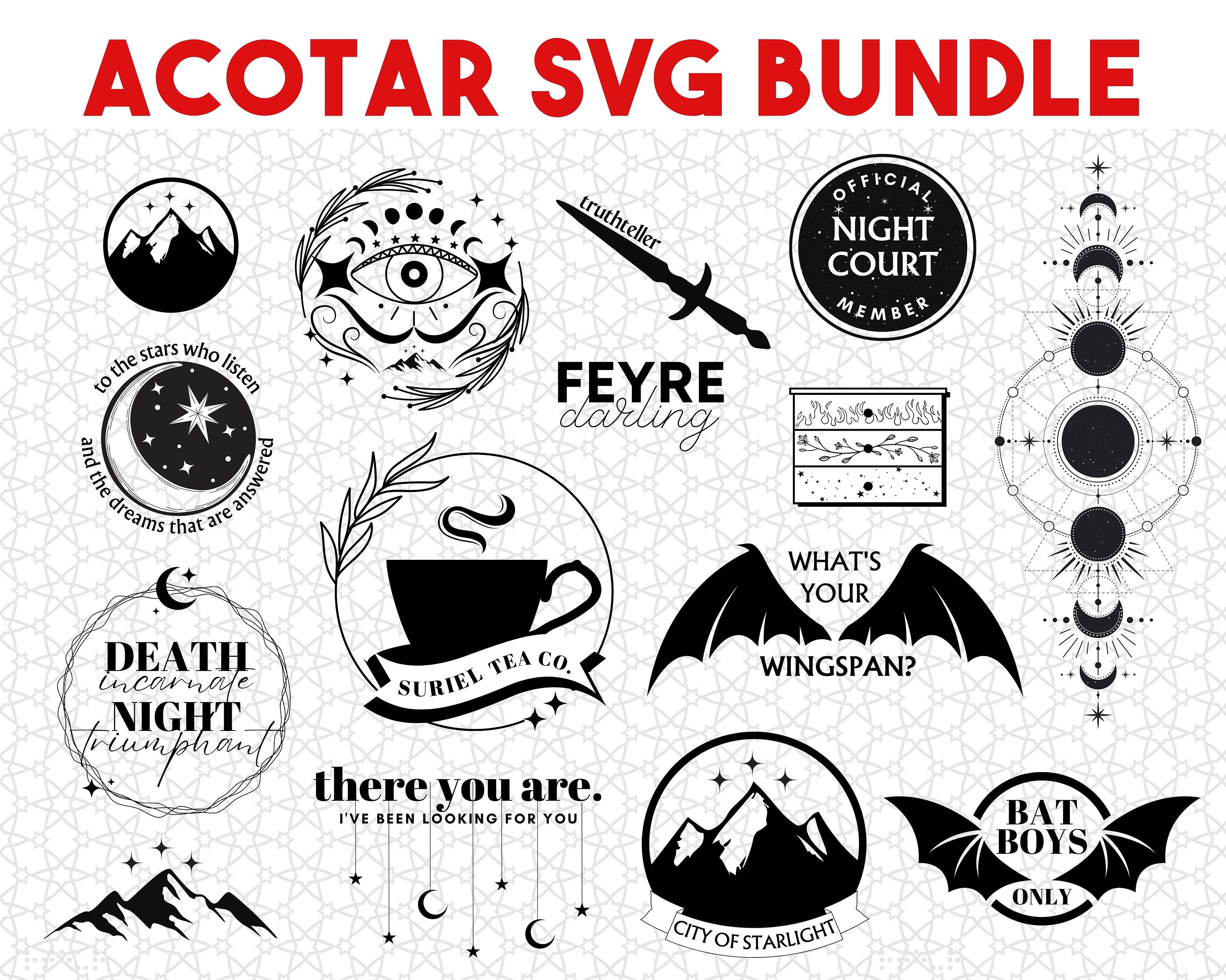 ACOTAR Svg Bundle ACOTAR Files Cricut 15 ACOTAR Designs for Shirts,  Stickers, Etc. 