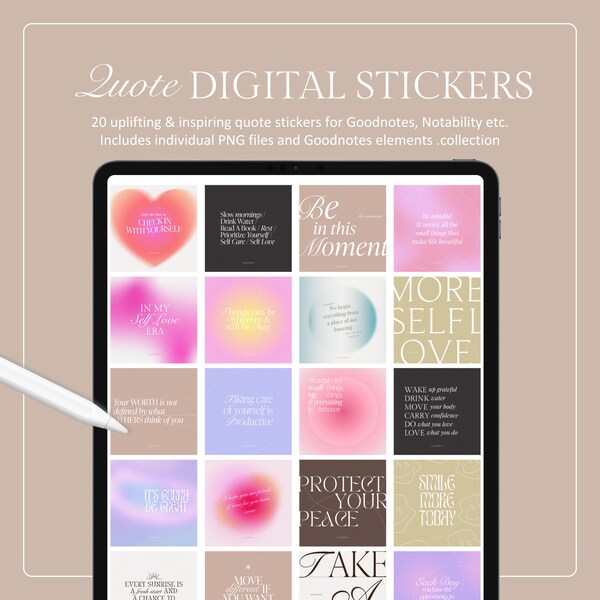 Aesthetic Inspiring Quote Digital Stickers for Digital Planner, Notebooks, Goodnotes Elements, Individual PNG, Minimal Digital Planner