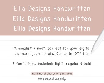 Neat Handwritten Font Bundle by Eilla Designs, Digital Planner Font, Handwriting Font, Goodnotes Font, Digital Notes Font, Minimalist Font