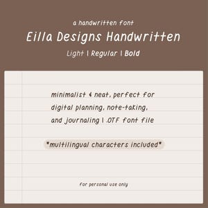 Lot de polices manuscrites italiques par Eilla Designs pour agendas numériques, journaux, notes, police d'écriture soignée, clair régulier gras, Goodnotes