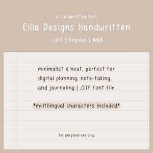Handgeschriebenes Schriftarten-Bundle von Eilla Designs, Digitale Planerschriftart, Digitale Notizenschriftart, Ordentliche Handschrift Goodnotes-Schriftart, Light Regular Bold
