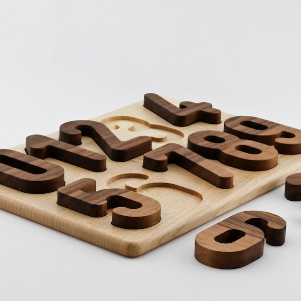Montessori Lernspiel, Zahlen Puzzle aus Holz
