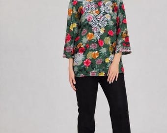 Unique Floral Chikankari Tunic Top,Hand Embroidered Cotton Kurti