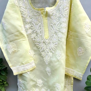 Unique ethnic 3/4 sleeve tunic | Hand embroidery| Birthday gift| Chikankari kurti| Cotton short top| girlfriend gift | S(38) - L(42)