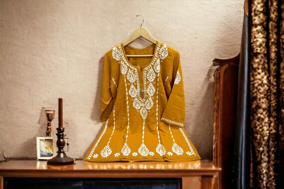 Buy ksharaa Cotton 3/4 Sleeve Kurtis for Women (SR-279-MUSTARD 4 Fool_S)  Yellow at Amazon.in