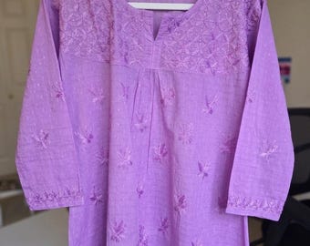 Short Chikankari Kurti Cotton | Gift for Her Indian Kurta | Casual Ethnic Top for Women | Handmade Summer Wear
