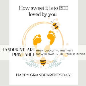 Manualidades con huellas de manos para el Día de los Abuelos, Huella de mano de abeja, Qué dulce es, Manualidades para niños pequeños y preescolares, Arte imprimible, Huella de recién nacido
