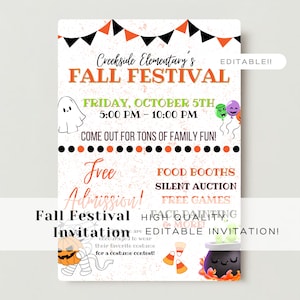 Fall Festival Invitation, Church Fall Festival, Harvest Festival, Fall Party, Fall Festival Flyer, School Fundraiser, PTO, PTA, Halloween