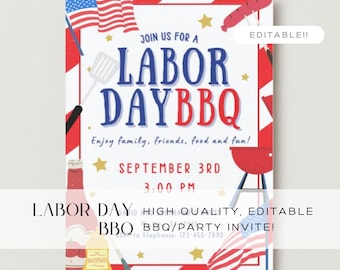Digital Labor Day BBQ Invitation, Labor Day Party Invitation, Summer BBQ Pool Party Invite, Cookout DIY Printable, Labor Day Phone Invite