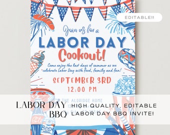 Digital Labor Day BBQ Invitation, Labor Day Party Invitation, Summer BBQ Pool Party Invite, Cookout DIY Printable, Labor Day Phone Invite