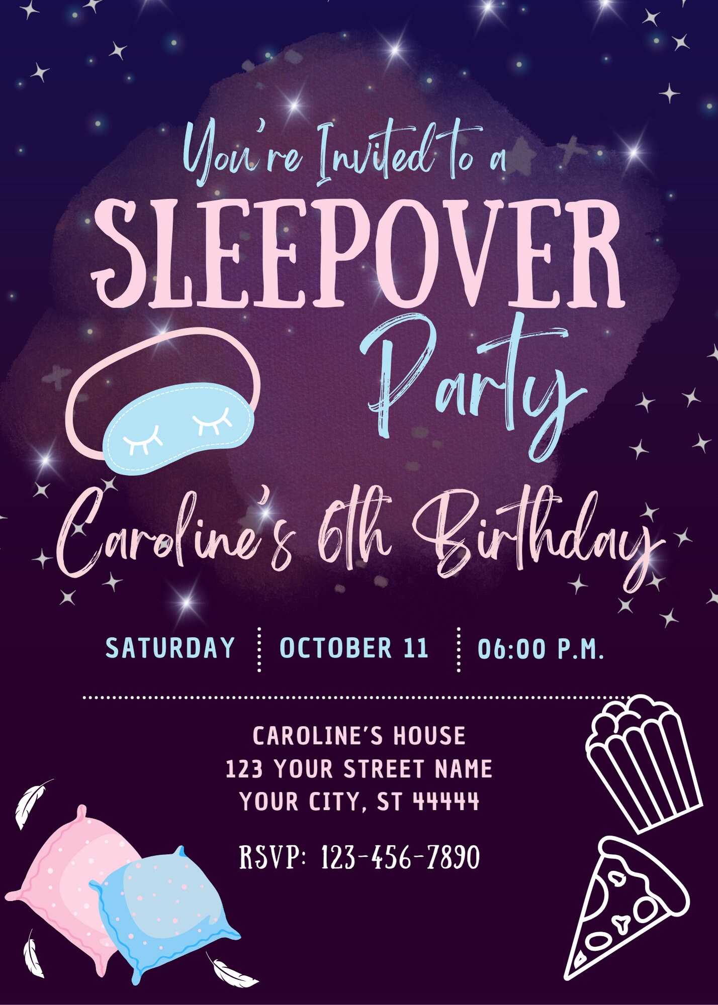 Editable Sleepover Party Birthday Invitation Slumber Birthday Invite ...