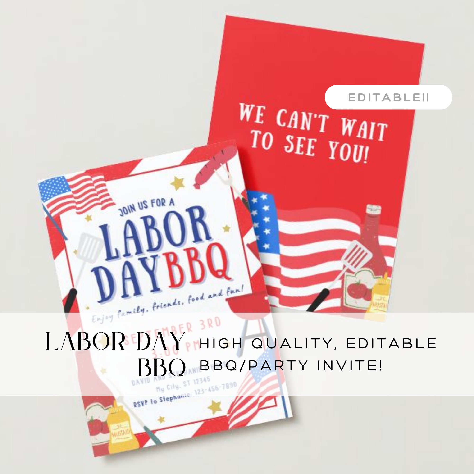 Digital Labor Day BBQ Invitation Labor Day Party Invitation Etsy
