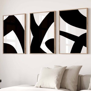 Modern Simple Minimal Gallery Wall Art Set of 3 Abstract Art Black and ...