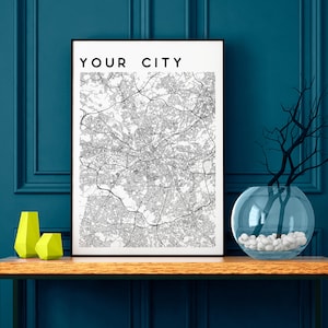 Personalisierte Stadt Karte Poster Custom City Map Art Print und Rahmen Personalisiertes Geschenk für Ihn Her Wall Art Modernes Poster Map Print