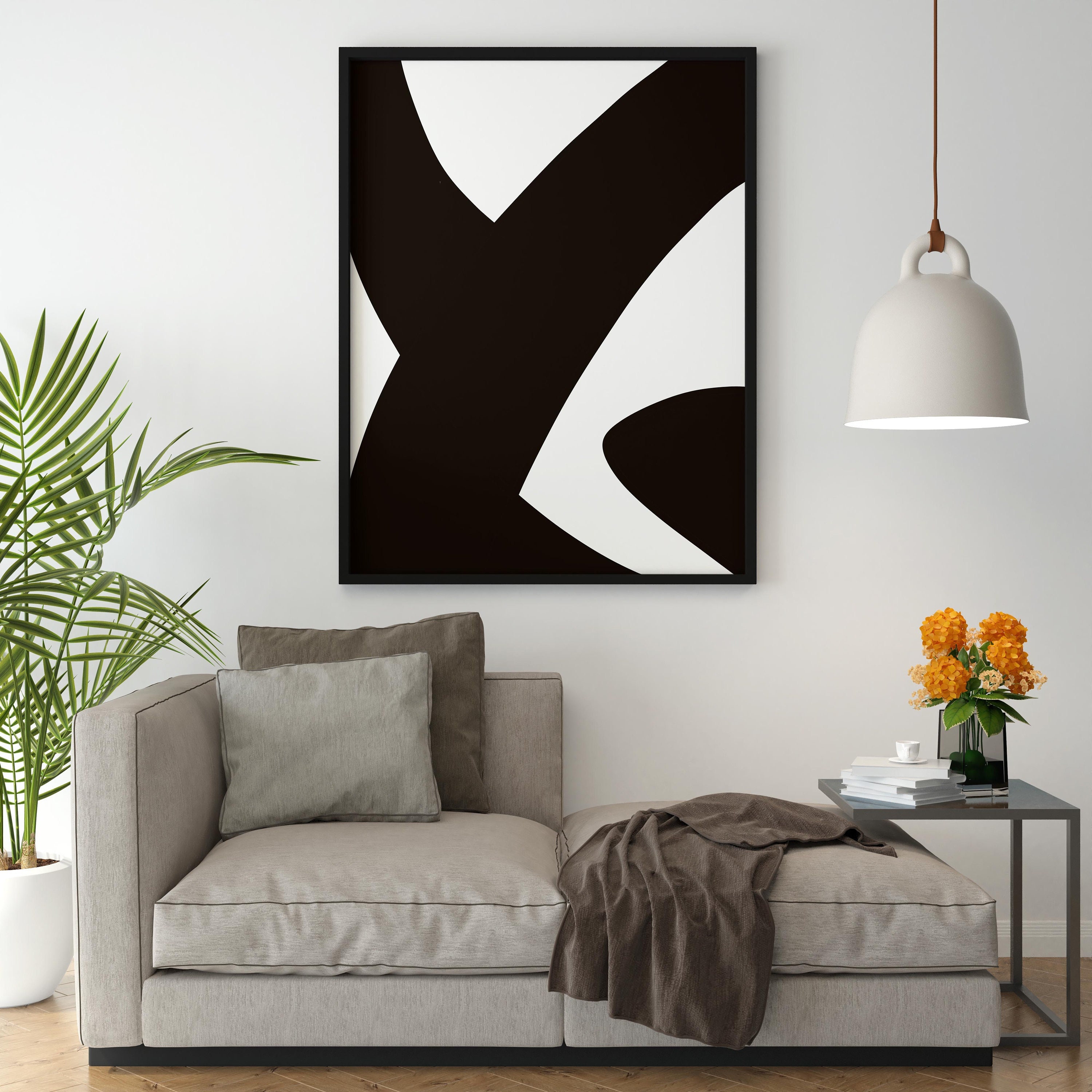 Modern Simple Minimal Gallery Wall Art Set of 3 Abstract Art Black and ...