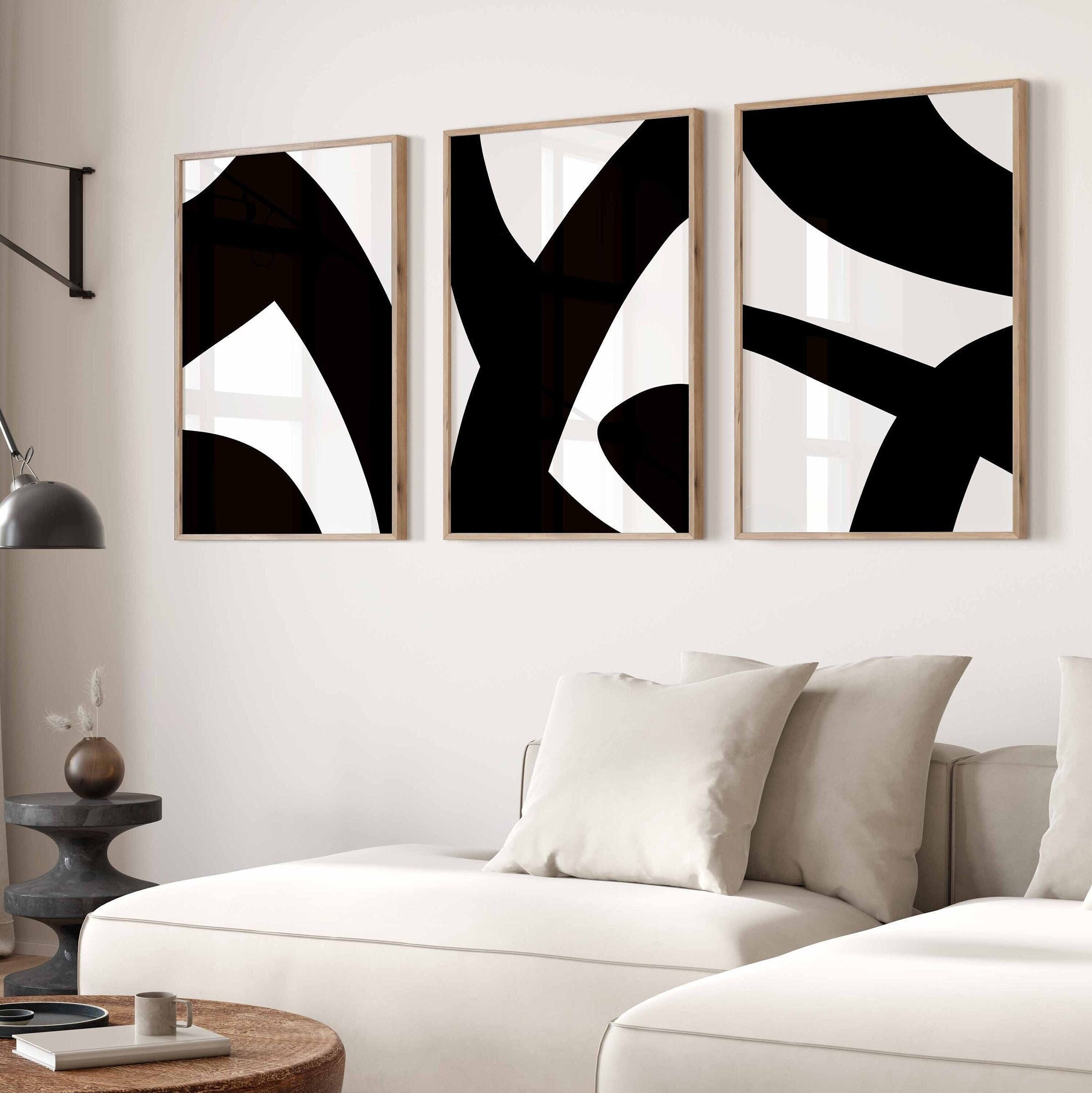 Modern Simple Minimal Gallery Wall Art Set of 3 Abstract Art Black and ...