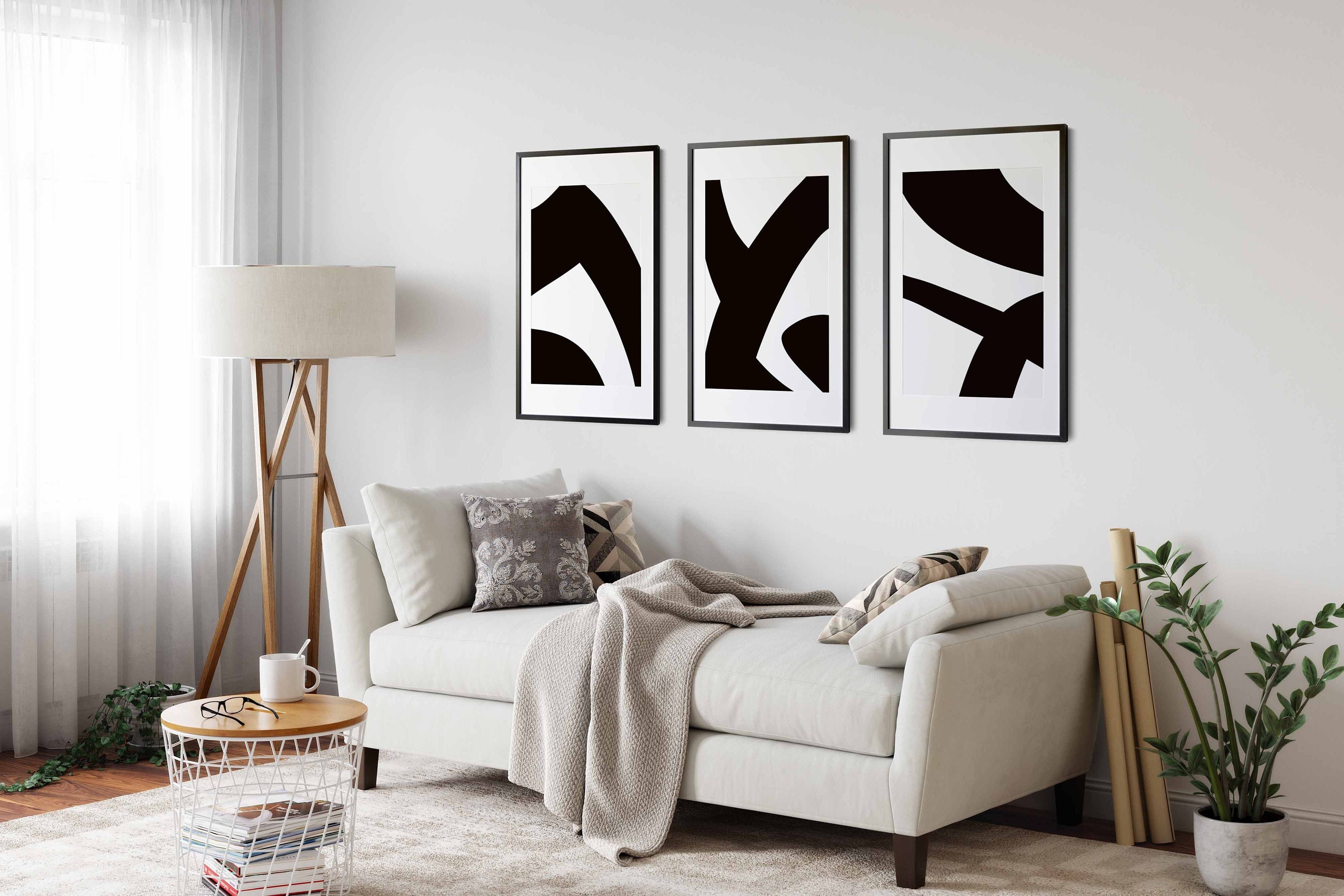 Modern Simple Minimal Gallery Wall Art Set of 3 Abstract Art Black and ...