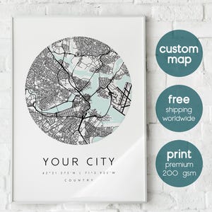 Aangepaste kunstafdruk geboorteplaats: gepersonaliseerde muurdecoratie stad