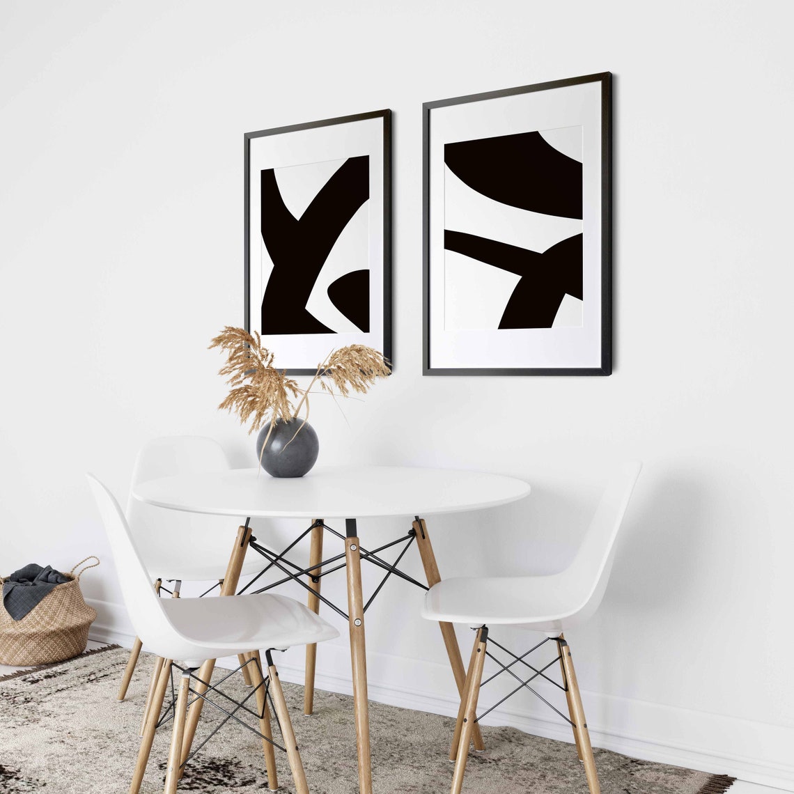 Modern Simple Minimal Gallery Wall Art Set of 3 Abstract Art Black and ...