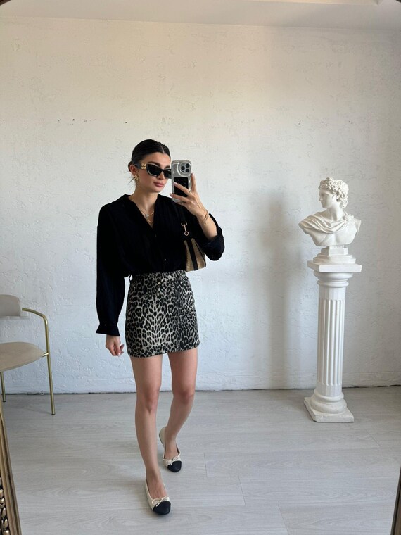 Mink Leopard Pattern Mini Skirt, Summer Mink Leopard Mini Skirt, Stylish Leopard Pattern Summer Mini Skirt, Sexy Unique mini skirt,