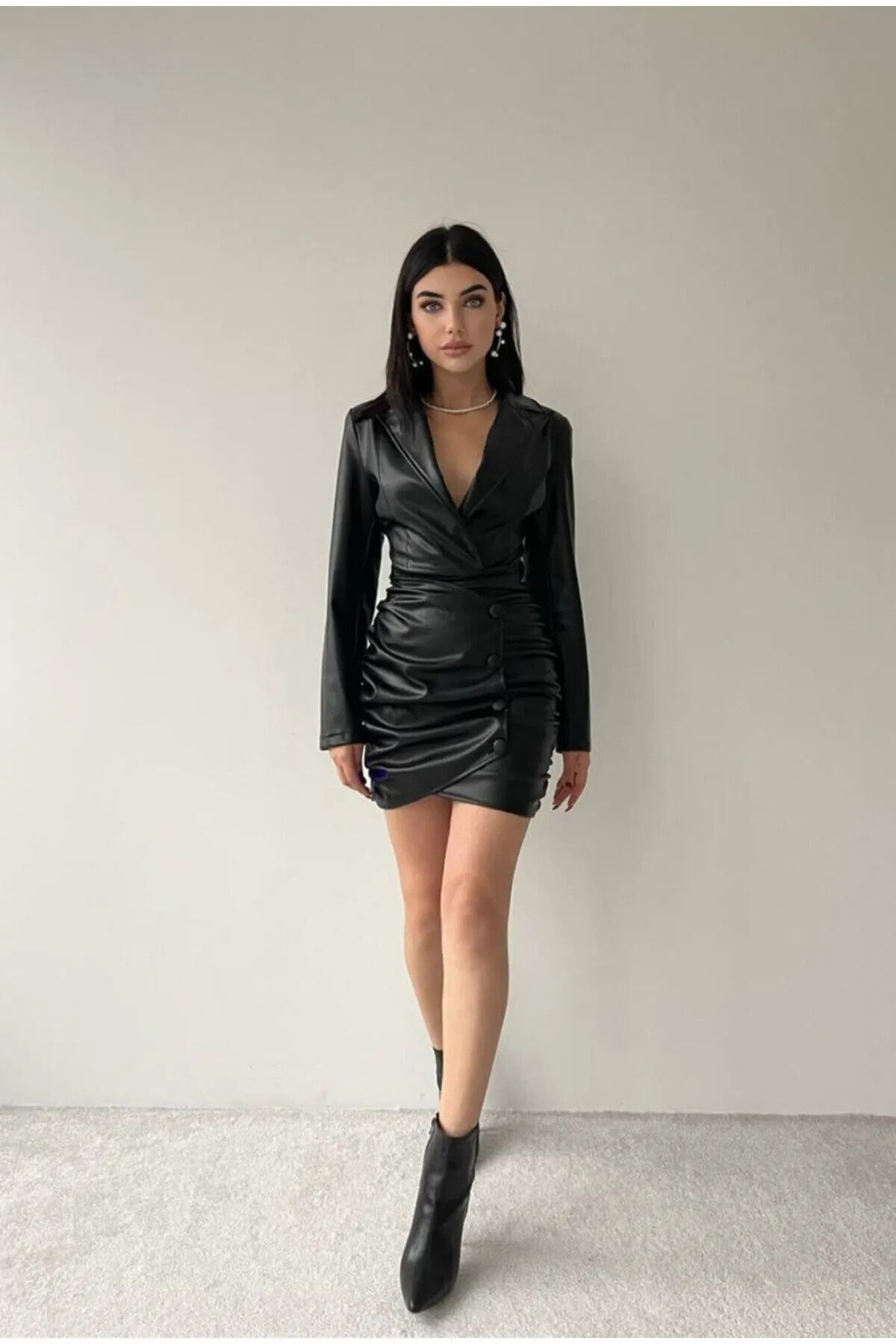 Long sleeve fitted leather dress hot sale