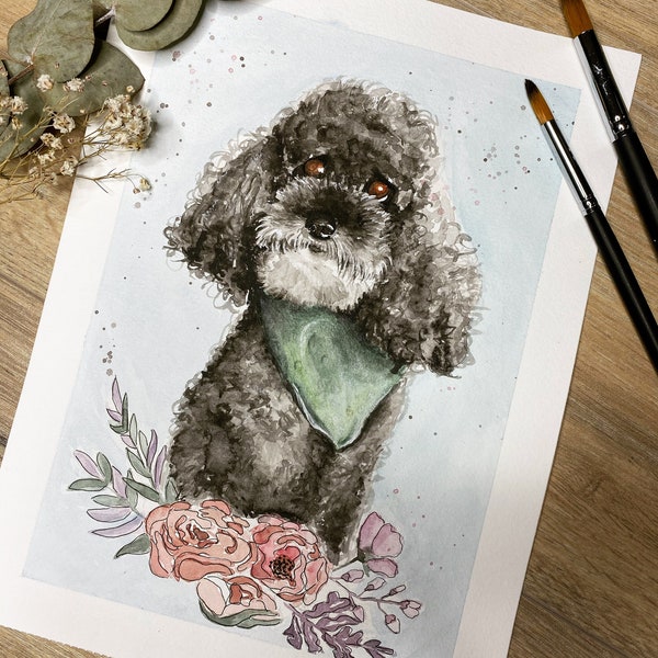 Hundeportrait - Tierportrait - Aquarell - gezeichnet - Geschenkidee - Zeichnung - Individuell