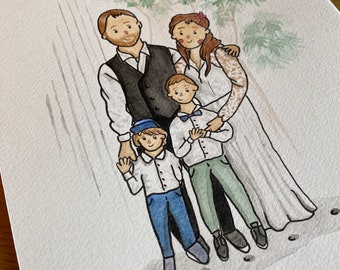 Family Portrait - Illustration - Cartoon - Minimalist - Pet - Portrait - Family - Watercolor