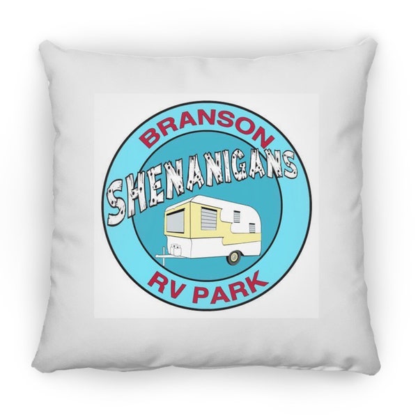 Kissen Logo von Branson Shenanigans RV Park, Medium Square Kissen mit einem Vintage-Dosen-Schinken