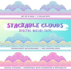 Stackable Cloud Washi Tape PNGs | Digital Stickers for Journaling & Planners | Hand Drawn