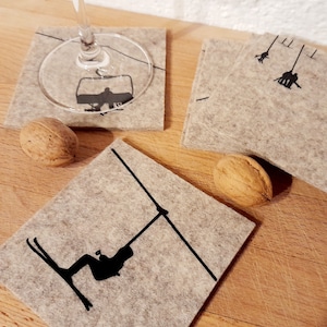 6 felt coasters &quot;Ski lifts&quot; - real sheep&#39;s wool felt - handmade