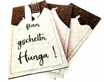 Cutlery bag "Fian gscheitn Hunger" - real sheep's wool felt - handmade