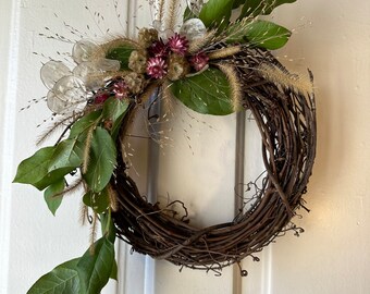 Lunaria and Lovegrass Hand-Crafted Wreath - Natural Dried Botanicals - Unique Boho & Rustic Creations