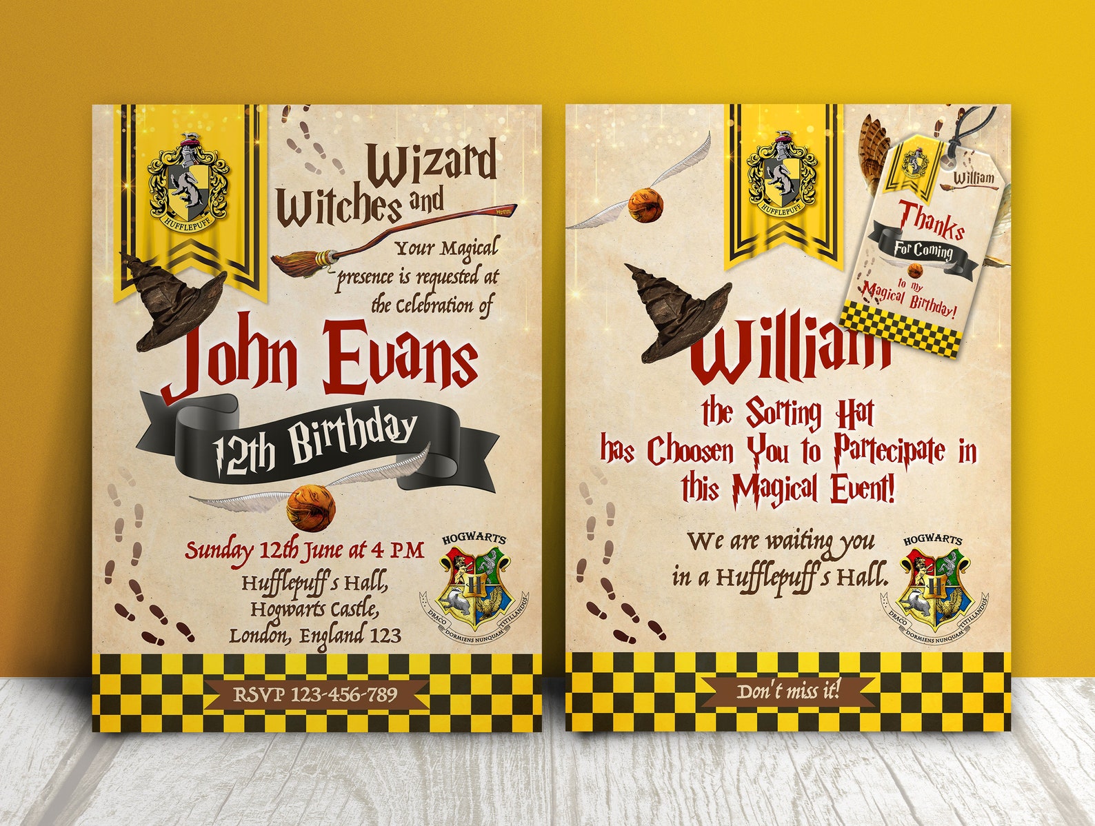Editable Wizard Hufflepuff Birthday Invitation Canva Template - Etsy