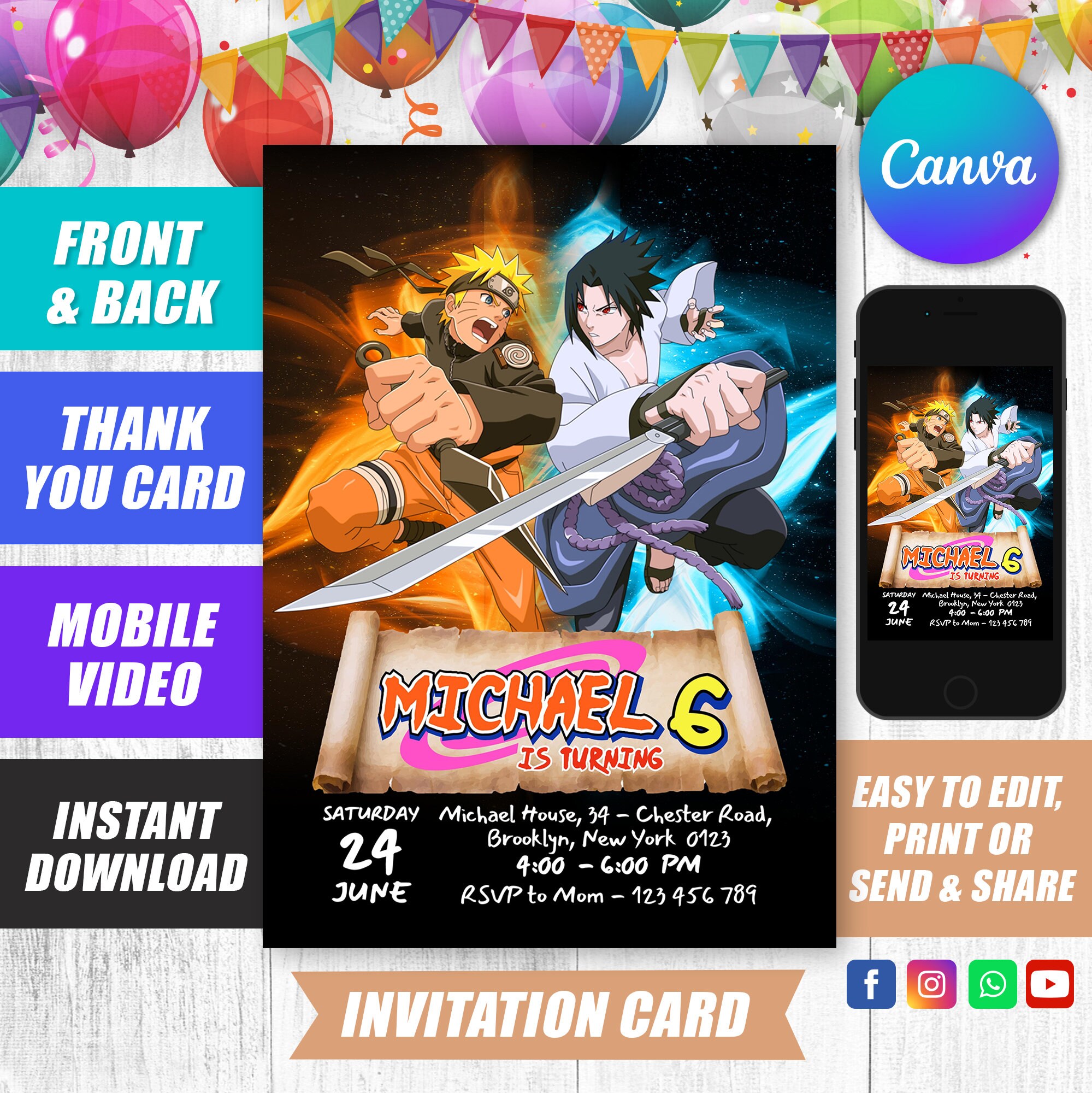 10 BEST] Invitations Naruto, DIGITAL, WHATSAPP