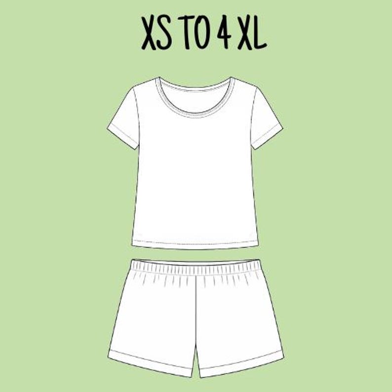 Set Pajama Sewing Pattern, Short-sleeved Top and Elasticated Shorts ...