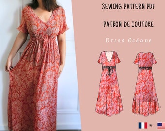 Robe patron de couture pdf, modèle robe femme, patron robe bohème, patron robe d'été, création de robe DIY