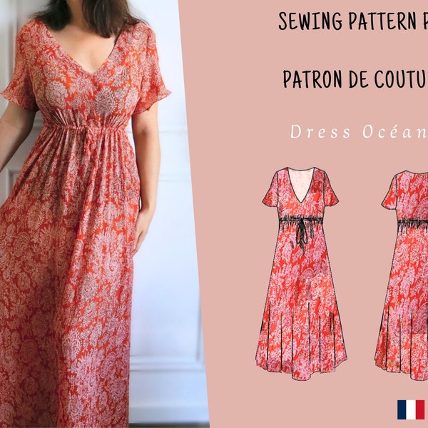 Robe patron de couture pdf, modèle robe femme, patron robe bohème, patron robe d'été, création de robe DIY