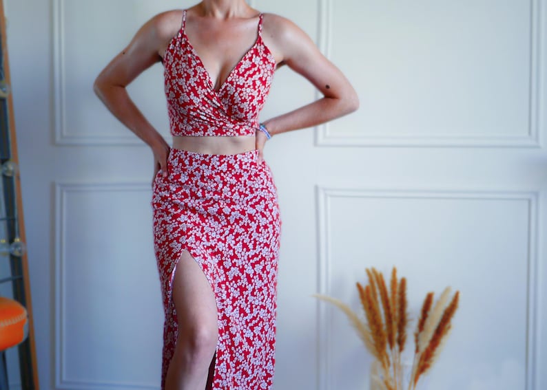Patron de couture ensemble jupe longue avec fente et crop top