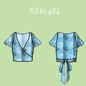 Wrap Crop Top Pattern With Ruffle Sleeves, Sewing Pattern Pdf, Video ...