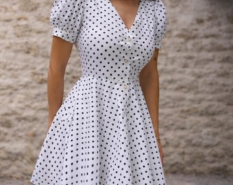 Sewing pattern linen dress with buttons, balloon sleeve dress, vintage dress pattern, pattern pdf