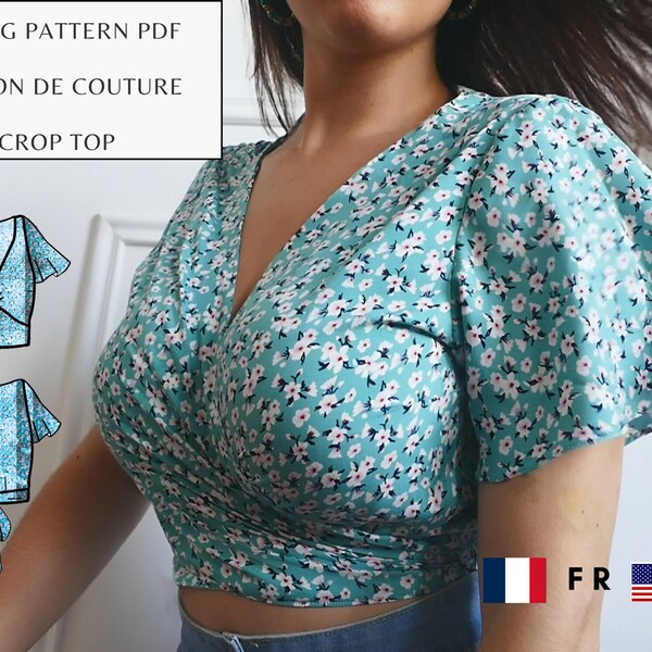 Patron de couture pdf femme | crop top avec volants, ouverture portefeuille