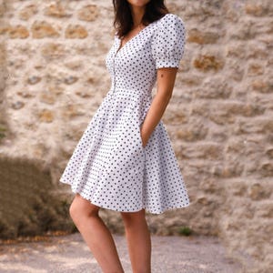 Patrón de costura de vestido camisero vintage con botones, estilo años 80, mangas abullonadas, diseño de vestido vintage, patrón PDF